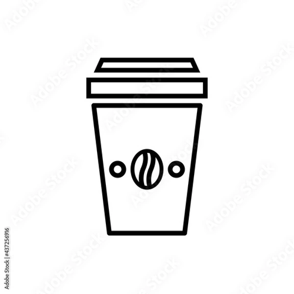 Fototapeta Disposable paper coffee cup to go with violet heat prevention carton with coffee beans black icon. isolated symbol for: illustration, logo, mobile, badge, design, web, dev, ui, ux, gui. Vector EPS 10