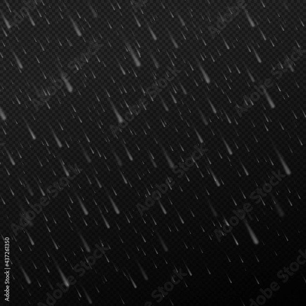 Obraz Falling water drops. Rain texture. Rainfall texture isolated on transparent background.