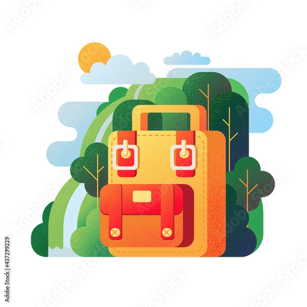Fototapeta Simple backpack on the background of nature.