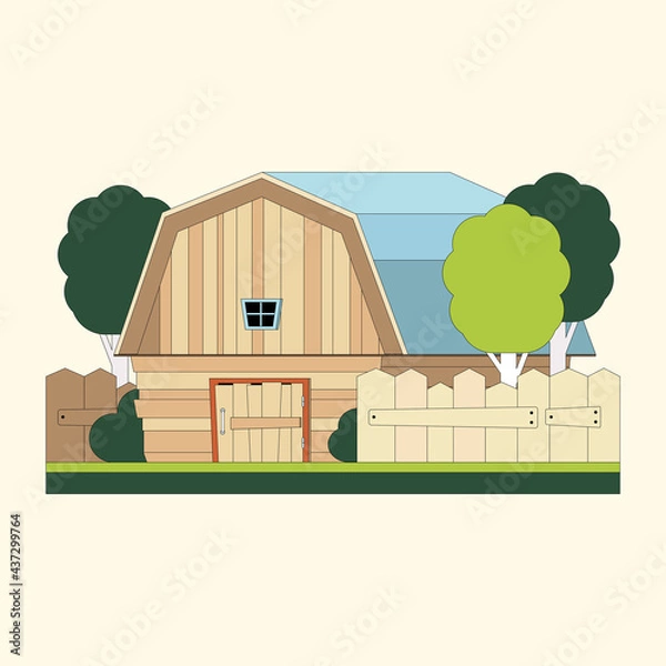 Fototapeta Farm barn. Simple color vector illustration on white background.