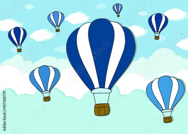 Fototapeta Blue hot air balloons in sky