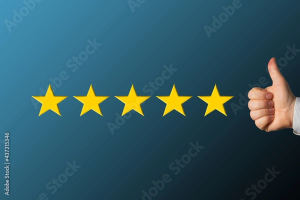 Fototapeta Customer indicating his full satisfaction with delivered service or product. Customer feedback.