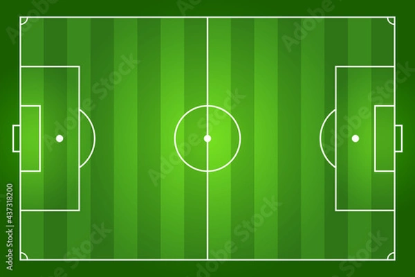 Obraz Green striped soccer field with markings. The proportion is 105 by 68 meters. View from above. Template for illustration and coverage of football matches. Vector illustration