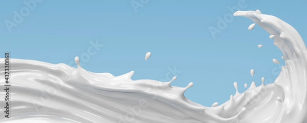 Fototapeta Milk ripple or yogurt splash, white splash, 3d rendering.