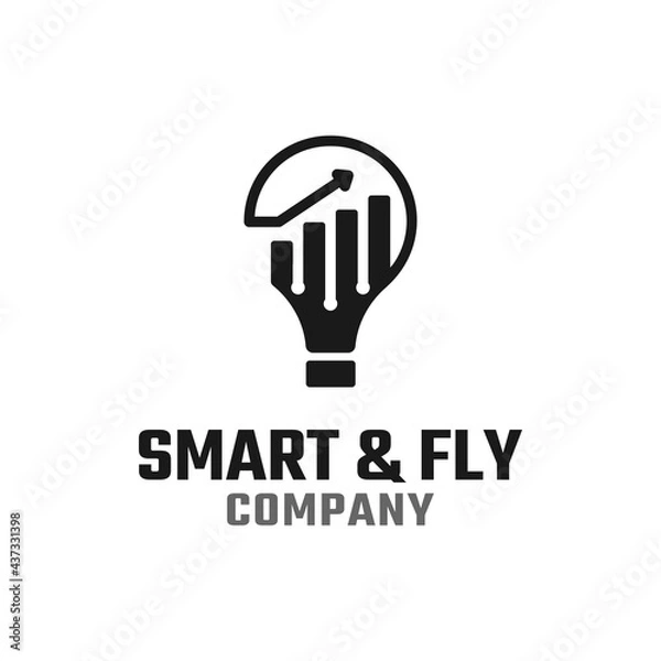 Fototapeta Smart Light Bulb Fly Arrow Growth Graph Success Investment Finance Solution Logo Design Template.