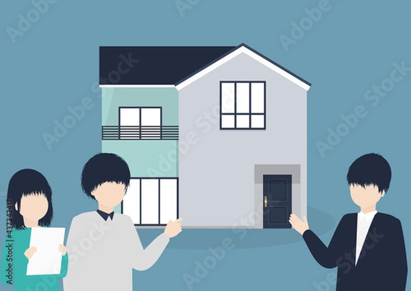 Fototapeta 不動産屋と若い日本人夫婦のイラスト素材
