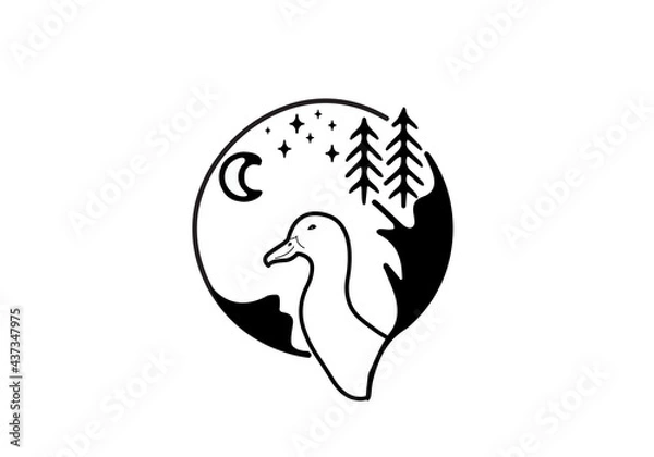 Fototapeta Black line art unique animal design theme of a duck