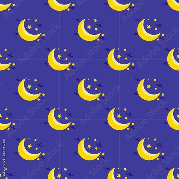 Obraz cloud pattern, stars, crescent moon  blue background