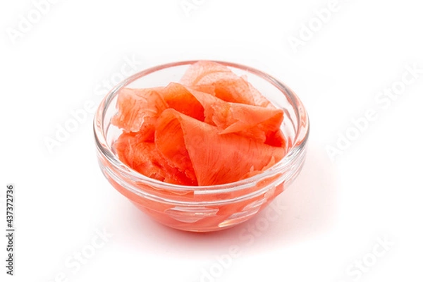 Fototapeta Marinated ginger slices, isolated on white background. High resolution image