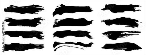 Fototapeta Vector collection of artistic grungy black paint hand made creative brush stroke set isolated on banner background. A group of abstract grunge sketches for design education or graphic art decoration