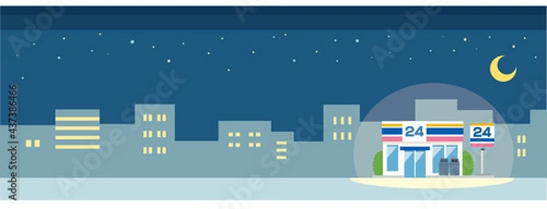 Obraz コンビニのある街の夜の風景イラスト素材
