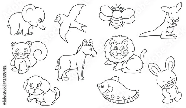Fototapeta Cute design animal vector set 7 (Outline)