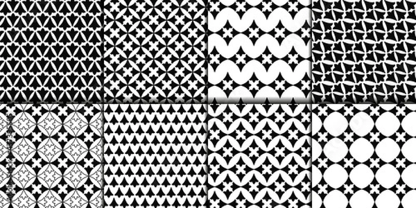 Obraz set of black and white geometric backgrounds, repeating ornament, vector