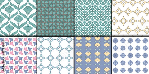Obraz set of stylized multicolored seamless backgrounds, floral elements, vintage, vector