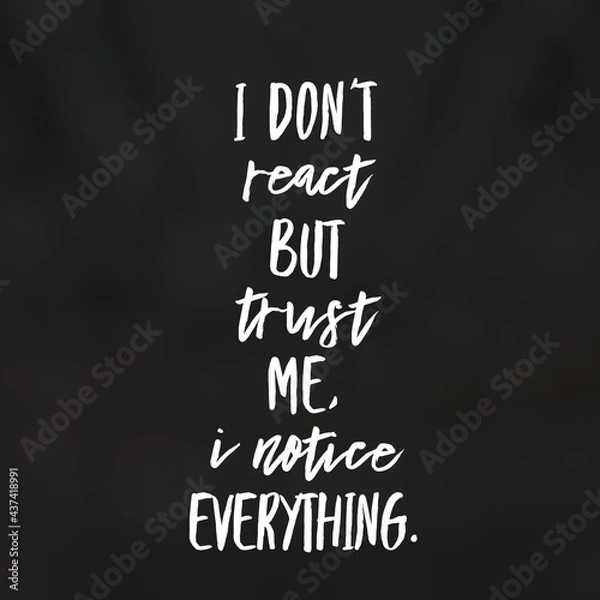 Fototapeta i dont react but trust me i notice everything, Motivational typography text on image , banners typography