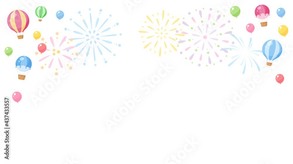 Obraz 気球と花火のかわいいフレーム_16:9