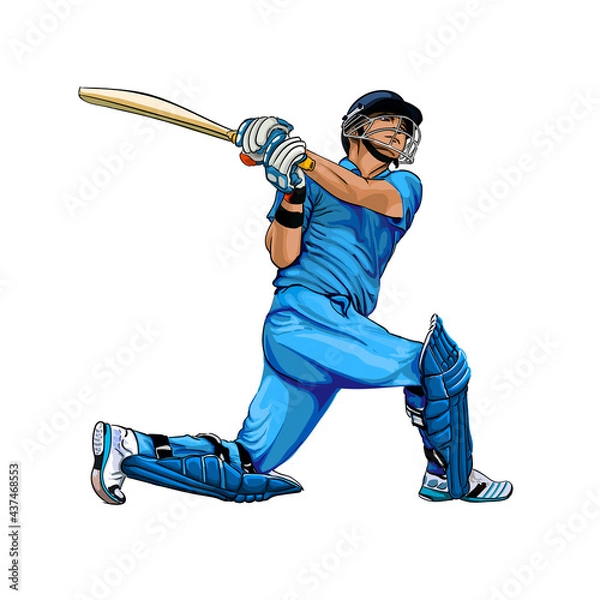 Obraz Abstract batsman playing cricket from splash of watercolors, colored drawing, realistic. Vector illustration of paints