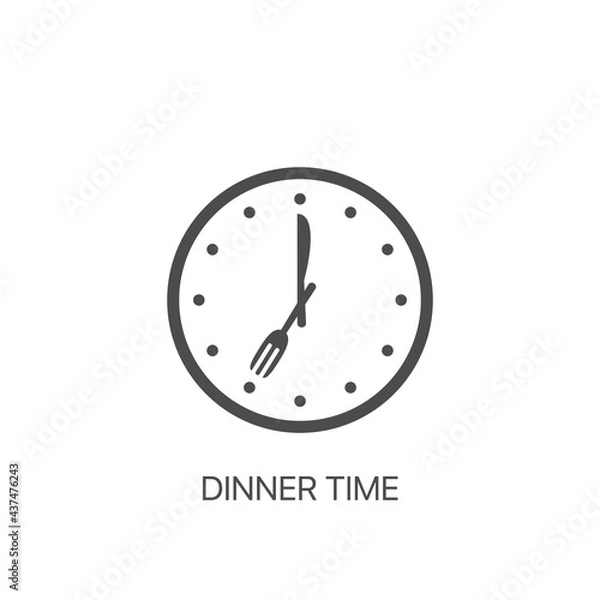Obraz Dinner time vector icon Clock, fork, knife for eating time