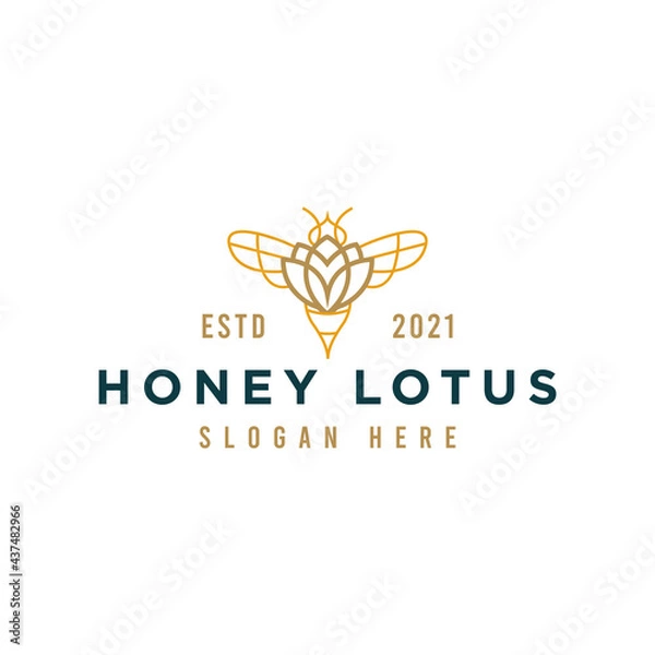 Fototapeta Honey bee lotus logo design premium vector