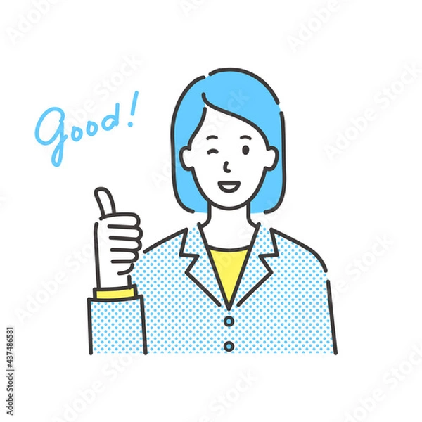 Fototapeta ウインクしながらグッドサインを出すスーツ姿の若い女性の上半身イラスト