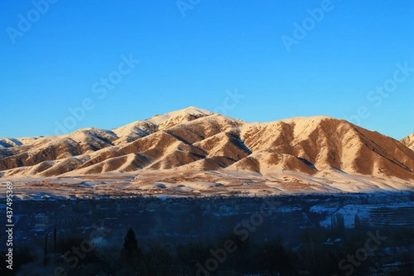 Obraz sunset mountain with snow and blue sky