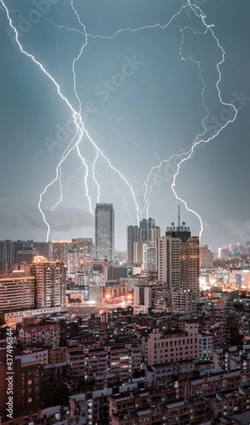 Fototapeta lightning over the city