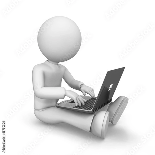 Obraz Cartoon man with laptop