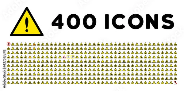 Fototapeta 400 accident warning icons in flat style. 400 accident warning icons is a vector icon set of danger, advice, important, trouble, warning, hazard symbols. These simple pictograms designed for safety