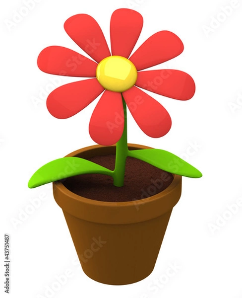 Fototapeta Plant with flower in flowerpot 3d