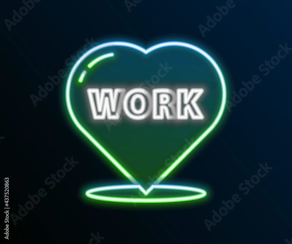 Fototapeta Glowing neon line Heart with text work icon isolated on black background. Colorful outline concept. Vector