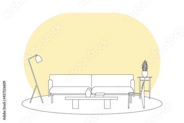 Obraz interior design with living room furniture set in modern style, illustration
