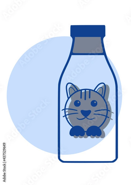 Fototapeta Vector icon of a bottle with a cat. A pet sign. Graphic symbol for the design of the website and applications for pets and veterinary medicine, logo, application, user interface