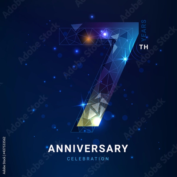 Fototapeta 7 years anniversary logo template geometric line with star. Poster template for Celebrating 7th event