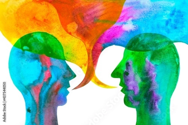 Fototapeta Dipinto acquerello scambio d’idee. Brain-storming. 
