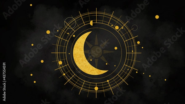 Fototapeta The sun, moon and stars with a magical and astrological design. With a gold, vintage edit.