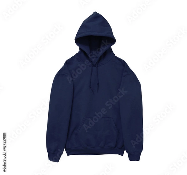Fototapeta Blank hoodie sweatshirt color navy front arm view on white background
