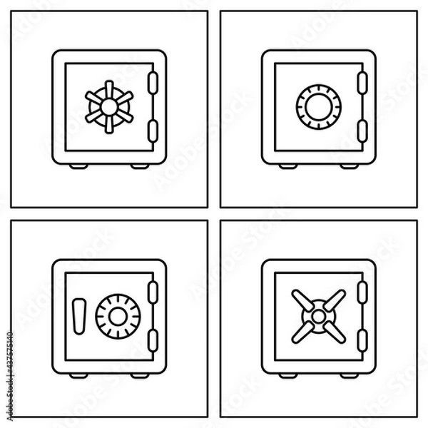 Obraz Four Bank safe liner icon. linear style closed safe isolated. Security single isolated modern line design icon safe vault. Bank line icon outline four sign linear style pictogram. Editable stroke
