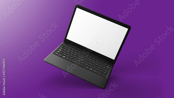 Obraz Mockup of a notebook floating on a purple background. Ideal for web design or program