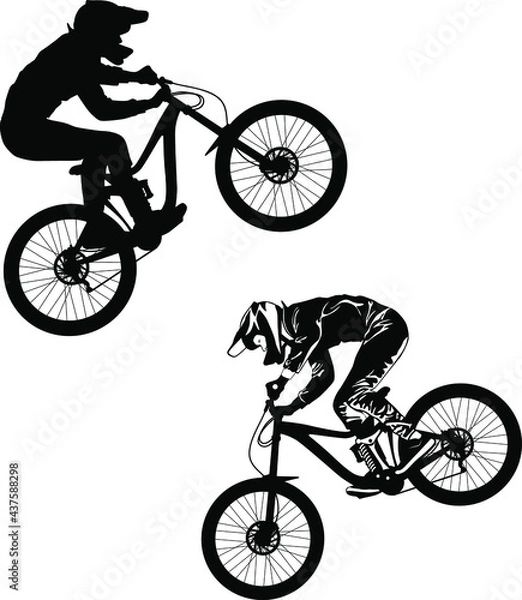 Obraz Silhouette of a biker descending on a mountain bike vector illustration