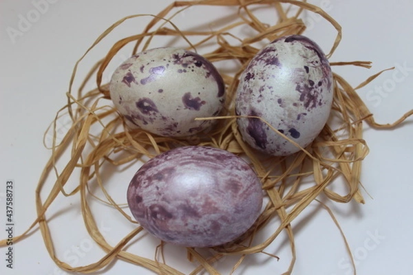 Fototapeta Easter image. Marble easter eggs in a nest. Stylish Easter.