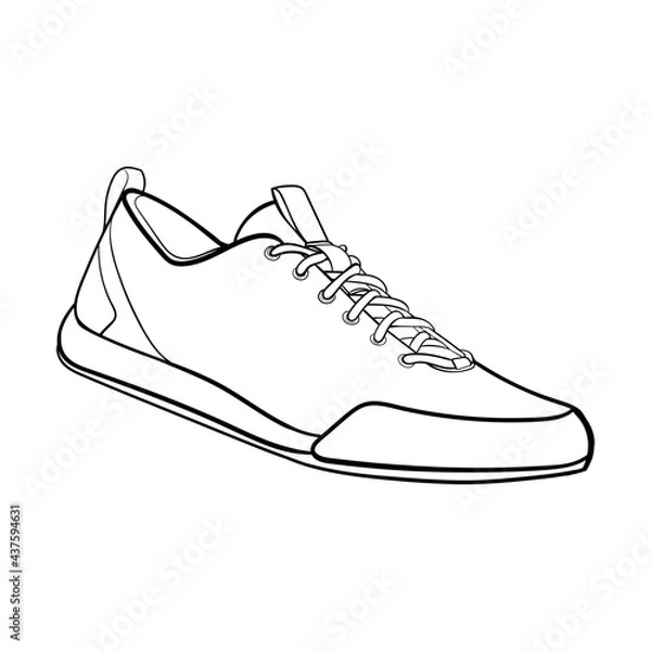 Fototapeta Shoe Line Drawing. Shoe sneaker outline drawing vector, black line sneaker. vector Illustration.