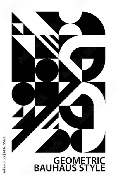 Fototapeta Black white bauhaus style pattern background. Geometric, circle, triangle, square, diamond shape. Texture design for print, cover, poster, flyer, brochure, banner, wall. Vector illustration.
