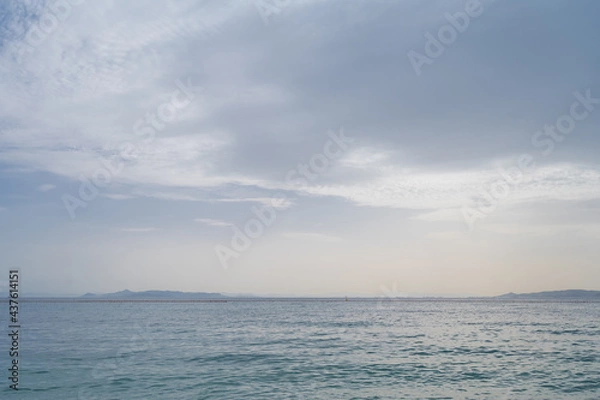Fototapeta Beautiful landscape of Aegean sea in Athens at cloudy day. Silhouettes of islands in the mist. Nobody. Greece.