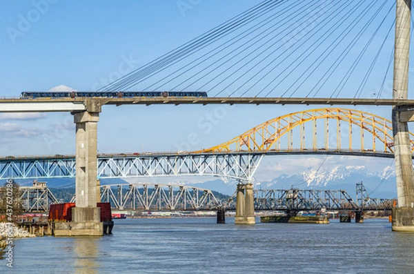 Fototapeta Sky train crossing the bridge