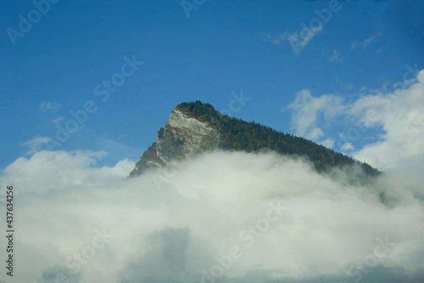 Obraz View of alp mountain in autumn top hill on cloudy sky