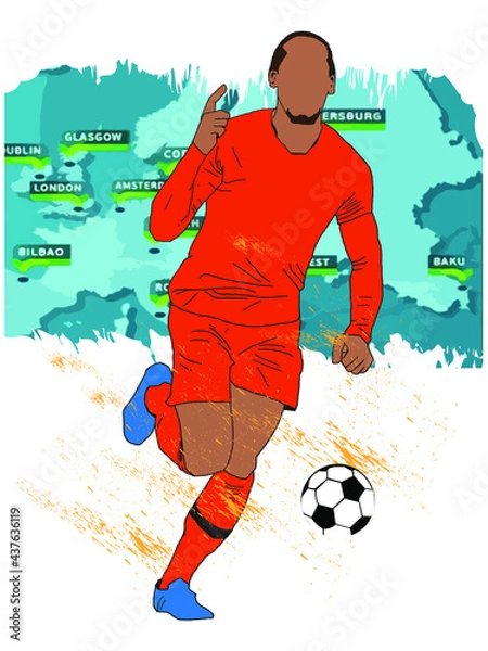 Obraz Vector image. Action national team players kicking the ball.