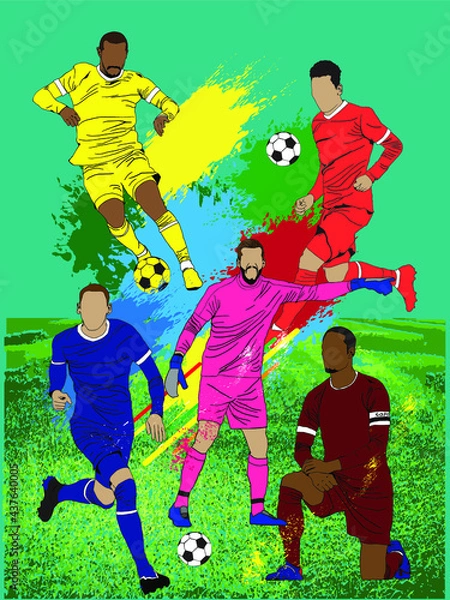 Obraz Vector illustration of football players in various poses. For illustration purposes.