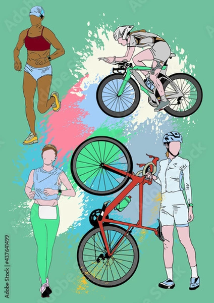 Obraz Vector illustration of a triathlon athlete competing. Used as a graphic illustration.