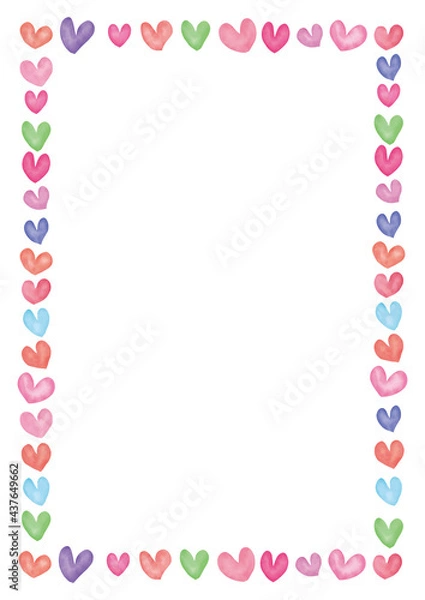 Fototapeta ハート　水彩　手書き　フレーム