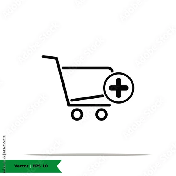 Fototapeta Shopping Cart with Add / Plus Icon Illustration. Shopping, Add Cart List Sign Symbol Logo Templete. Vector Icon EPS 10